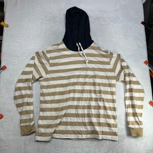 Cactus Man by Ricky Singh Hooded Shirt Men's‎ Tan White Striped Drawstrings -XL